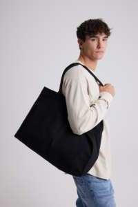 Black <b>Canvas</b> <b>Tote</b> Bag Reusable Carryall Custom Logo Printed Large Capacity Handled Bag for Daily Travel Over Sized <b>Tote</b> Bag - Product Image 3