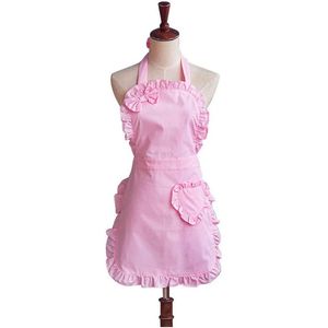 Delantales de Cocina para Mujer y Niña, Diseño Nuevo, Económicos, 100% Algodón, Color Rosa, con Volantes, Personalizables con Logotipo, Venta al Por Mayor - Product Image 1