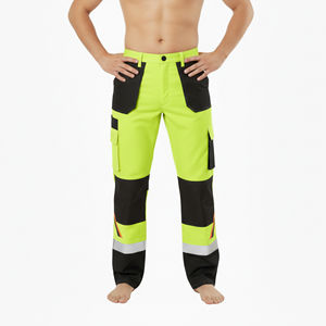 Pantalon de sécurité haute visibilité 100 % coton pour homme, réfléchissant classe 2, étanche, bicolore, multi-poches avec LED clignotante et option OEM - Product Image 2