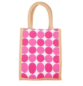 Petits sacs-cadeaux en jute biologique imprimés sur mesure sac fourre-tout à provisions de petite taille à pois faits à la main sac à lunch en jute personnalisé - Product Image 1