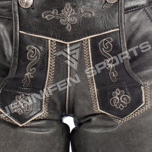 Shorts de Cuero Bávaro para Mujer, por Debajo de la Rodilla, Cuero Vacuno Genuino, Bordado, Cierre de Botones, Cintura Alta, Estilo Vintage Decorativo - Product Image 2