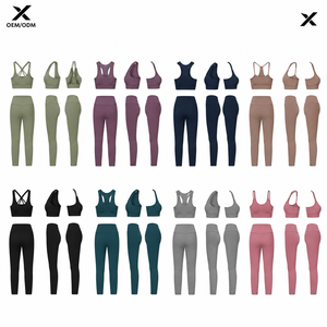 Ensemble de yoga 2 pièces pour femme X Sports City, couleur unie, haut court sans couture, leggings taille mi-haute, fermeture éclair quart de tour sur le devant, personnalisable - Product Image 2