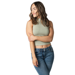 2026 Womens Olive Green Ribbed <b>Crop</b> Tank <b>Top</b> Slim Fit Casual Vest for Summer Street Style and Daily Wear - Product Image 4