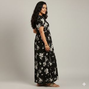 Robe longue maxi chic et élégante pour femmes Unity Luxure, imprimé floral, manches courtes - Product Image 3