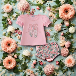 Conjunto de falda de ballet rosa para niñas, ropa cómoda de dos piezas para bailar, jugar, eventos escolares o uso diario - Product Image 2