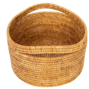 Plateau rond en rotin tressé à la main avec poignées en cuir, idéal pour servir des aliments, l'organisation domestique, la présentation de cadeaux et la décoration d'événements - Product Image 6