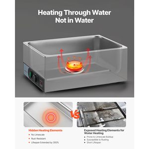 Scaldavivande Elettrico Commerciale 1200W in Acciaio Inox, Riscaldamento Rapido, da Banco, per Buffet, Bain Marie, con Temperatura Manuale, Due Vasche 1/2 - Product Image 4