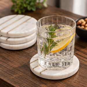 Juego de 4 posavasos redondos de mármol atractivo de latón AK con diseño de 3 revestimientos Artículo de alta calidad para utensilios de cocina/Decoración de mesa - Product Image 4