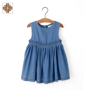 ODM Stone Wash Denim Knee Long Royal Blue Tank Dress para niñas - Product Image 5