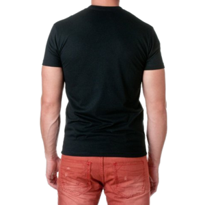 เสื้อยืดคอกลมแขนสั้นสีดำล้วนทรงเข้ารูปผ้าคอตตอนเจอร์ซีย์สำหรับผู้ชาย สวมใส่สบายๆ แบบเรียบง่าย - Product Image 2
