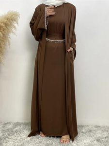 Vestido Abaya musulmán Nida negro con cadena de cristal, conjuntos islámicos elegantes, vestidos de noche largos para mujer, caftán marroquí de Dubái - Product Image 2