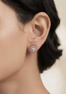 Floral Diamond Stud Earrings Round Brilliant Cut 10K Gold Plated Modern Lab Grown <b>Jewelry</b> for Women Wedding Gift - Product Image 2