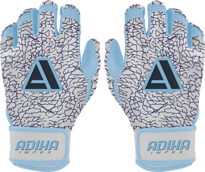 Guantes de Bateo de Cuero Premium de Primera Calidad, Color Azul Cielo y Blanco, Acolchados, con Cierre de Velcro, Unisex, para Adultos, Adiha Impex - Product Image 1
