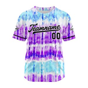 Custom Tie Dye <b>Baseball</b> Jersey Unisex Short Sleeve Button Front Full Print Breathable Polyester Sports Shirt Adult - Product Image 3