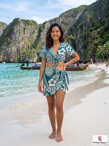 Sarong court en satin 100% polyester, à fleurs, antistatique, tissé, léger, séchage rapide, pour femmes, plage, piscine, vacances - Product Image 3