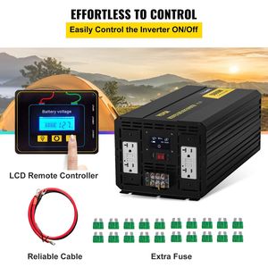 Convertisseur d'énergie à onde modifiée 5000W, transformateur 12V DC vers 110V AC, adaptateur véhicule, écran LCD, télécommande, onduleurs solaires LED - Product Image 5