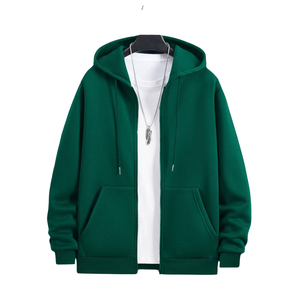 Sweat-shirt à capuche zippé en molleton vert pour homme, coupe ample, avec poche, pour l'automne et l'hiver - Product Image 1