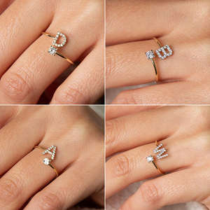 Anillo Abierto Ajustable de Plata de Ley 925 con Circonita Cúbica y Letra Inicial del Alfabeto, Anillo Moderno para Compromiso, Boda, Aniversario, Regalo para Mujer - Product Image 3
