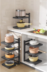 OEM/ODM Vietnam 3 Tier Carbon Steel Pot Rack Adjustable Kitchen Organizer for <b>Pans</b> Lids Countertop Shelf - Product Image 5