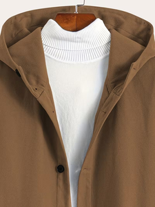 Men's Fashion Classic/Solid Color 100% Cotton Fleece Hooded Pullover Soft Touch Sturdy Texture/Slanted Pockets Shorter Front - Product Image 4