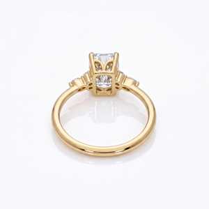 Solid Gold Emerald Cut Diamond <b>Ring</b> with Marquise and Round Diamonds Three Stone Lab Grown <b>Ring</b> Minimalist <b>Dainty</b> Stacking <b>Ring</b> - Product Image 4