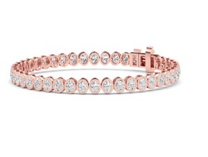Élégant bracelet tennis de luxe en or rose 9 carats avec diamant ovale de 6,53 carats cultivé en laboratoire, serti clos, pureté VS+ - Product Image 2