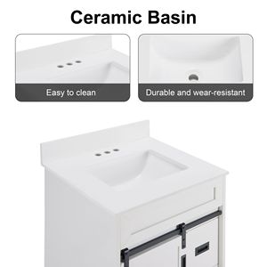 Mobile bagno da 24 pollici con lavabo singolo, stile rustico, con video, da incasso sotto il mobile e ante scorrevoli a granaio - Product Image 3