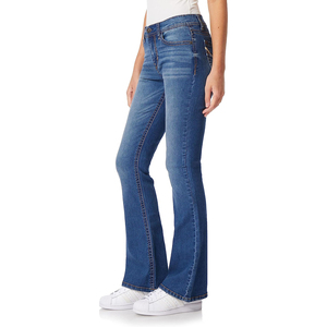 NEW Wholesale Women Flared Canvas <b>Jeans</b> Wide Leg Eco-Friendly Breathable Polyester/Cotton Mid <b>Waist</b> for Women Custom Logo - Product Image 2