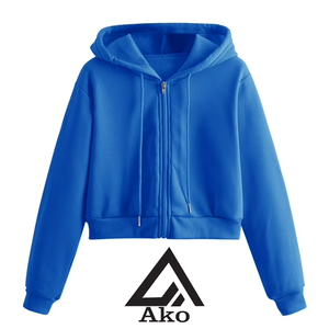 Sudaderas con Capucha Cortas de Moda Invernal Personalizadas para Mujer, 100% Algodón, Forro Polar Antipelusas, Servicio OEM, Sudadera con Capucha de Invierno por Ako - Product Image 1