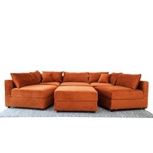 Divano Componibile in Velluto Arancione Bruciato Hayward per Soggiorno - Product Image 6
