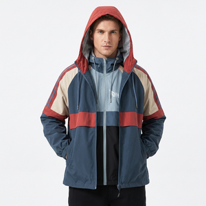 Veste à capuche pour homme, coupe-vent, color block, fermeture éclair, style sportif, pour l'automne, coupe classique, extérieur en polyester, doublure en nylon - Product Image 5