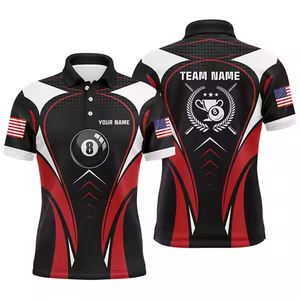 Chemises de club de billard pour hommes à manches courtes, respirantes, en tricot uni, avec impression numérique des numéros et logo d'équipe personnalisés, en vente - Product Image 3