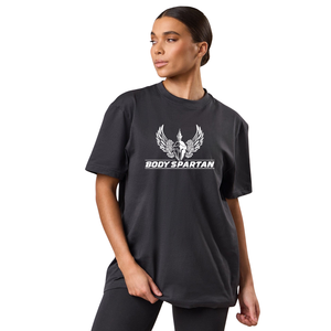 Camiseta Oversize de Algodón Suave para Mujer, Color Gris Carbón, Cuello Redondo, Ajuste Relajado, Estilo Boyfriend, Prenda Superior de Moda para Uso Diario - Product Image 1