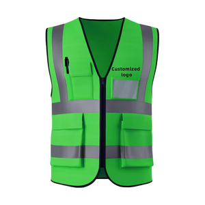 Gilet de sécurité réfléchissant vert fluorescent haute visibilité pour homme, respirant, en maille, avec poches, col en V, décontracté - Product Image 4
