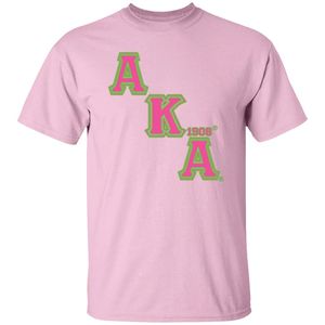 Camiseta Personalizada con Bordado Gráfico en Rosa Claro para Mujer, Manga Corta, Cuello Redondo, Informal, con Diseño de Letras Alpha Kappa Alpha - Product Image 1