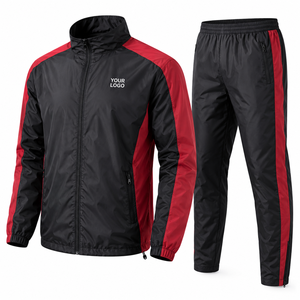 Conjunto Deportivo Ligero Personalizado Resistente al Agua con Capucha, Chaqueta con Cremallera Completa y Pantalón con Cordón Ajustable, Conjunto Deportivo Multipanelado para Hombre - Product Image 1