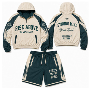 Trendy Windbreaker <b>Shorts</b> <b>Set</b> Premium Hooded Jacket Elastic Waist <b>Shorts</b> Windbreaker <b>Shorts</b> <b>Set</b> - Product Image 1