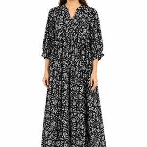 Hermoso Vestido de Verano de Algodón con Estampado Floral Hecho a Mano para Mujer, Mangas 3/4, Secado Rápido, Estilo Casual, Corte Evase - Product Image 1