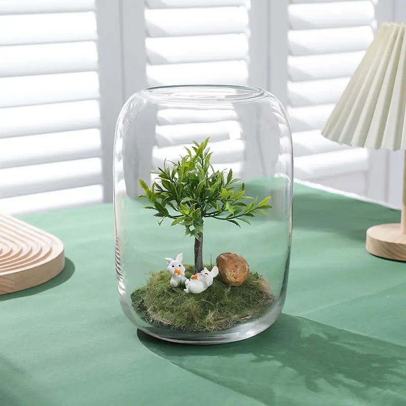 22CM simulated lavender tree Cute rabbit micro landscape glass plant artificial potted flowers decor