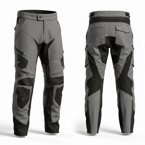Pantalon de moto pour homme rouge et noir, taille haute, fermeture éclair, respirant, en spandex et nylon, coupe droite avec protection des genoux - Product Image 2