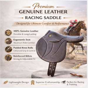 Silla de montar de carreras de cuero ligera y duradera para entrenamiento y uso en pista, tipo Half Tree, estilo inglés. - Product Image 2