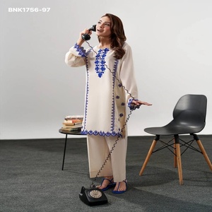 Good Quality Chanderi Silk with Thread-Embroidered Readymade Full-Sleeve <b>Kurti</b>-Pant Ethnic Co-ord Supplier from Surat - Product Image 1