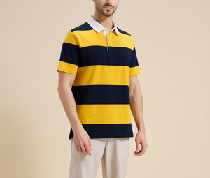Camiseta Polo Vintage de Verano para Hombre, con Logotipo de Marca Personalizado OEM al por Mayor, Mezcla de Algodón/Poliéster, 220 GSM, Tejido de Punto a Rayas Teñido con Hilo - Product Image 6