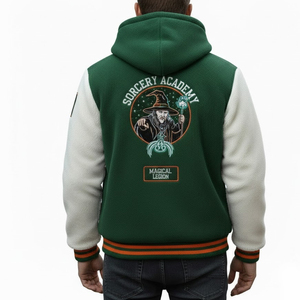 Solid Color Front Logo Quick Dry & Windproof Men <b>Fleece</b> Varsity <b>Jackets</b> High Street Style <b>Fleece</b> Varsity <b>Hooded</b> <b>Jacket</b> for Men- - Product Image 3