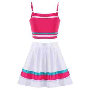 Ensemble haut sans manches et mini-jupe à rayures imprimées modernes, 100 % polyester, pour uniforme de cheerleading d'équipe de festival sportif universitaire - Product Image 5