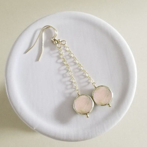 Pendientes Colgantes con Forma de Moneda de Ópalo Rosa, Gema Natural Rosa Claro, Chapado en Oro Rosa, Joyería Hecha a Mano para Mujer - Product Image 2