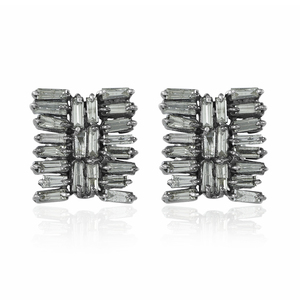 ต่างหูเพชรทรงบาแกตต์ธรรมชาติ ชุบออกซิไดซ์ เงินแท้ 925 แบบกดติด ทำมือ เครื่องประดับคุณภาพสูง ขายส่ง - Product Image 1