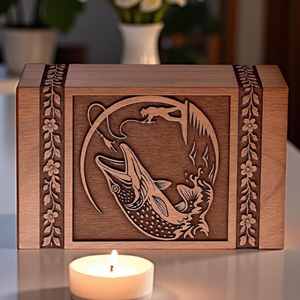 Urna Funeraria de Madera Grabada: Recuerdo Conmemorativo de Pescador Hecho a Mano por AYAANS - Product Image 5