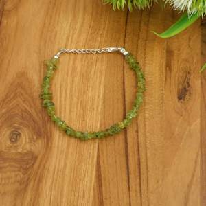 Natural Green Peridot Chip Stone Beaded <b>Bracelet</b> Silver Plated Adjustable Bohemian Style Unisex Jewelry Gift - Product Image 4