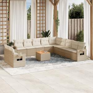 Conjunto de Sofás de Jardín Beige con Cojines Color Crema - Product Image 1
